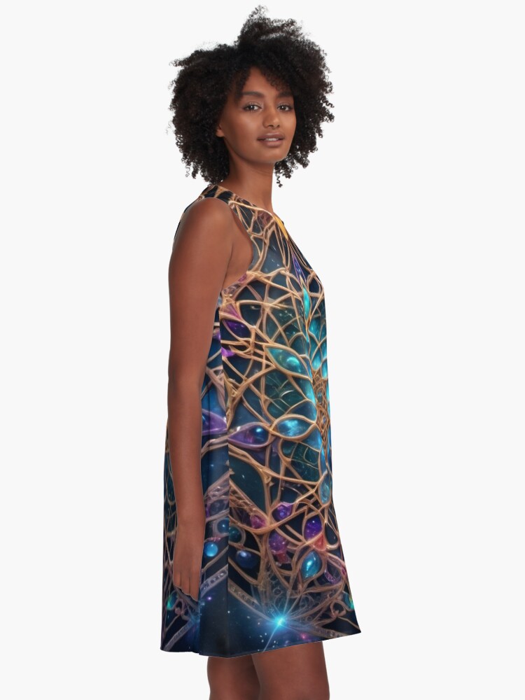 Thumbnail 2 of 4, A-Line Dress, Celestial Weave - Sacred Geometry designed and sold by eXtraHumans.