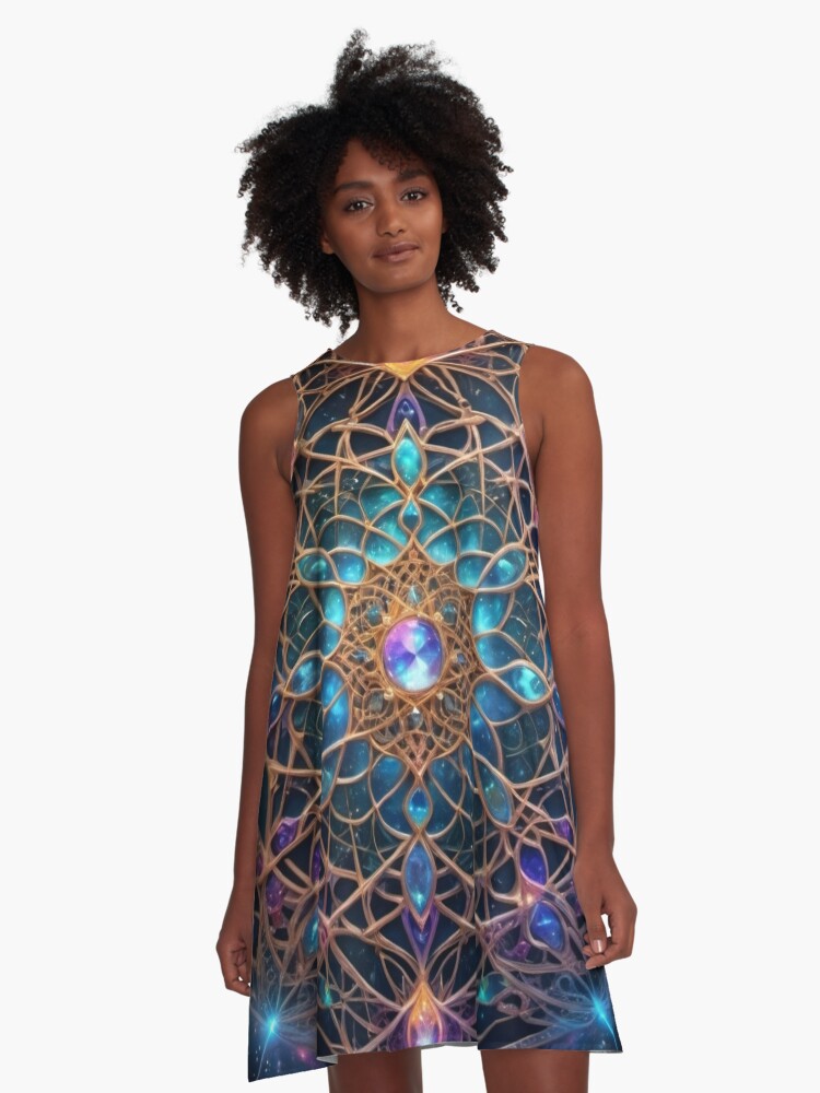 Thumbnail 1 of 4, A-Line Dress, Celestial Weave - Sacred Geometry designed and sold by eXtraHumans.