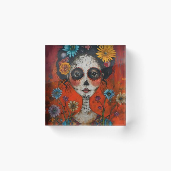 Item preview, Colorful Day of the Dead skull with flowers portrait. designed and sold by Artessie.
