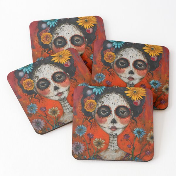 Item preview, Colorful Day of the Dead skull with flowers portrait. designed and sold by Artessie.