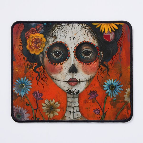 Item preview, Colorful Day of the Dead skull with flowers portrait. designed and sold by Artessie.