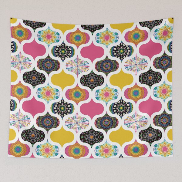 Item preview, Maximalist Rainbow Dot Mandalas Ogee Patchwork Cheater Quilt designed and sold by Triplicate Limited.