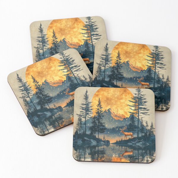 Item preview, Mystical moon over the lake surrounded by forest and mountains designed and sold by MargaretWiktor.