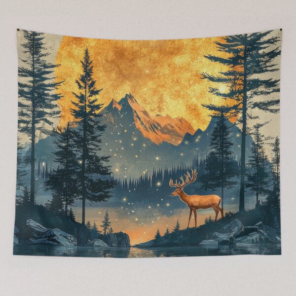 Item preview, Mystical moon over the lake surrounded by forest and mountains designed and sold by MargaretWiktor.