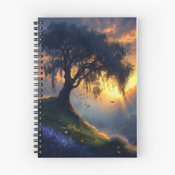 Item preview, A serene tree on a hill with butterflies and sunset designed and sold by Artessie.