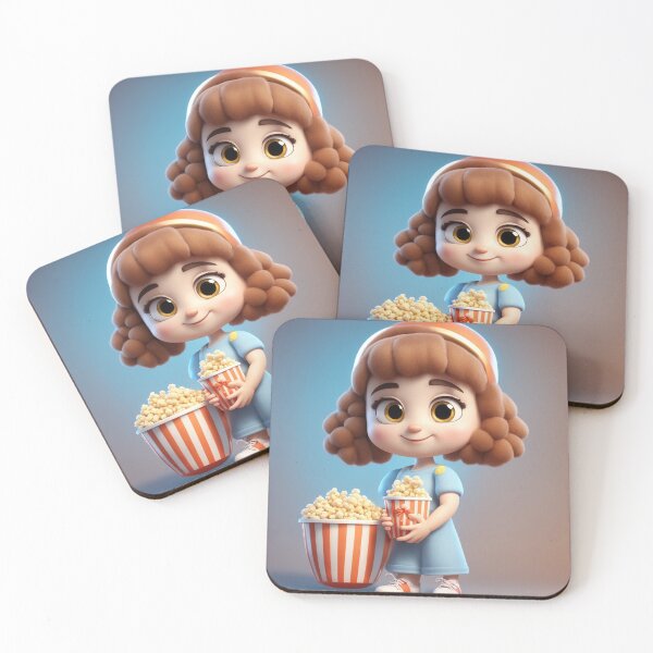 Item preview,  Cute Girl with Popcorn Bucket Cartoon Vector Ico designed and sold by hjian8219.
