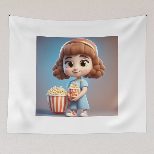 Item preview,  Cute Girl with Popcorn Bucket Cartoon Vector Ico designed and sold by hjian8219.