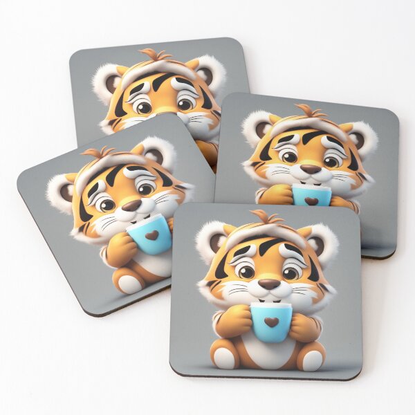 Item preview, Cute Sleepy Tiger Holding Coffee Cartoon Vector Icon designed and sold by hjian8219.