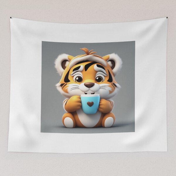 Item preview, Cute Sleepy Tiger Holding Coffee Cartoon Vector Icon designed and sold by hjian8219.