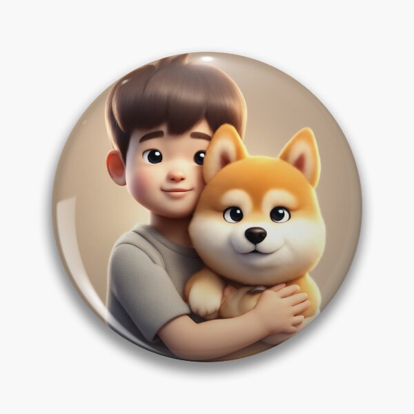Item preview, Cute Boy Holding Shiba Inu Dog Cartoon Vector Icon designed and sold by hjian8219.