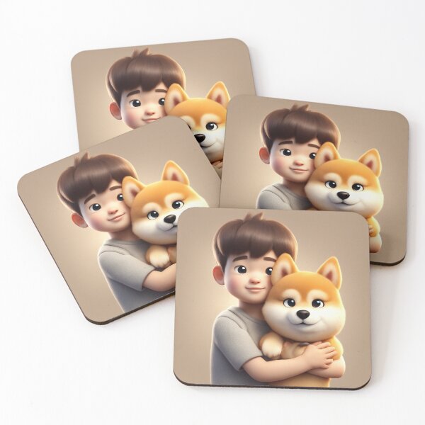 Item preview, Cute Boy Holding Shiba Inu Dog Cartoon Vector Icon designed and sold by hjian8219.