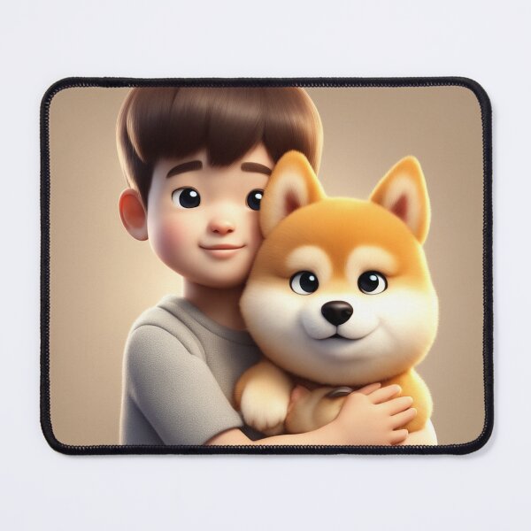 Item preview, Cute Boy Holding Shiba Inu Dog Cartoon Vector Icon designed and sold by hjian8219.