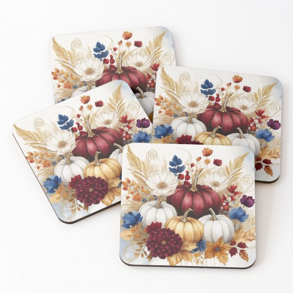 Item preview, Burgundy Blue Gold Autumn Floral Fall Pumpkin designed and sold by Laura DeCamp.
