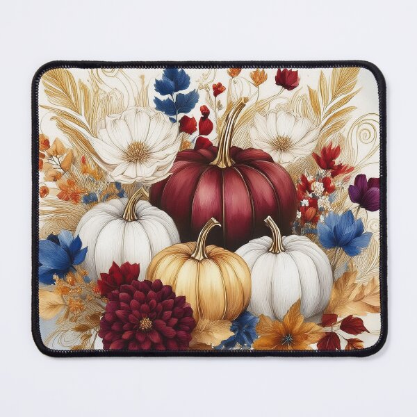 Item preview, Burgundy Blue Gold Autumn Floral Fall Pumpkin designed and sold by Laura DeCamp.
