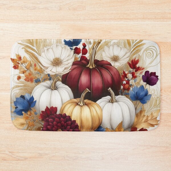 Item preview, Burgundy Blue Gold Autumn Floral Fall Pumpkin designed and sold by Laura DeCamp.