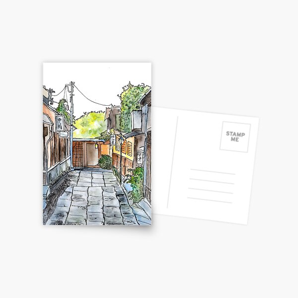 Japan Street, Watercolor Postcard