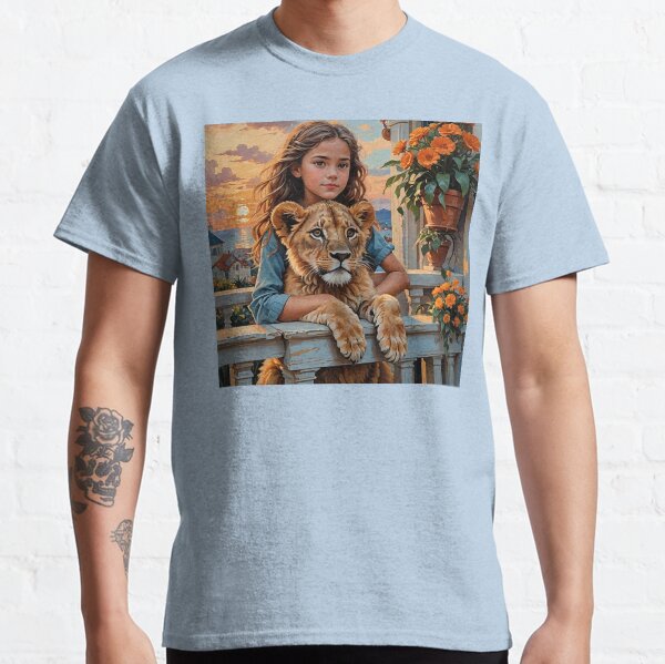 Item preview, Sunset Balcony Girl and Pet Lion  designed and sold by IvaRenee.