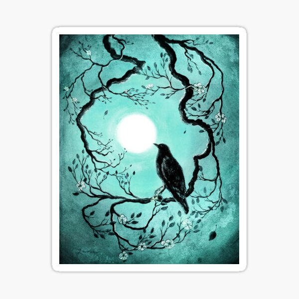 Raven in Teal Sticker