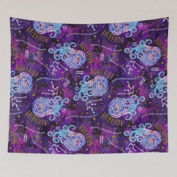 Item preview, Aquarius: January 20 - February 18. Aquarius Zodiac non directional print in alcohol ink and watercolor with simulated gold glitter accents. designed and sold by KariSmithDes.
