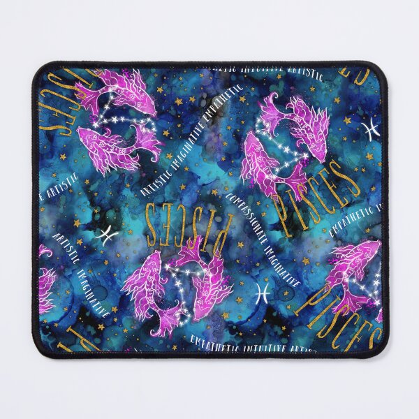 Item preview, Pisces: February 19 - March 20. Pisces Zodiac non directional print in alcohol ink and watercolor with simulated gold glitter accents. designed and sold by KariSmithDes.