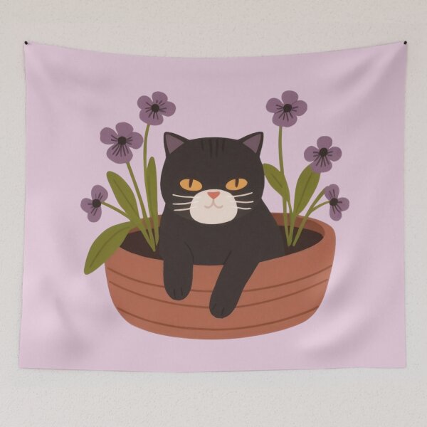 Item preview, ,,I am the king of flowerpots.'' -  cute funny chubby kitty in a pot with violets. designed and sold by SaraSumi.