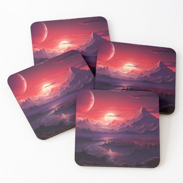 Item preview, Red Moon & Sun Mountainous Landscape Artwork designed and sold by PrecisionByAJSM.