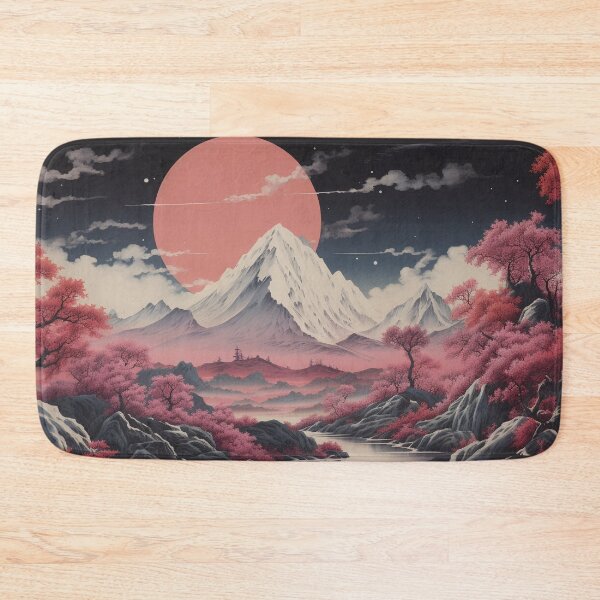 Item preview, Red Cherry Blossom Snowcapped Mountain Sunset Landscape Art designed and sold by PrecisionByAJSM.