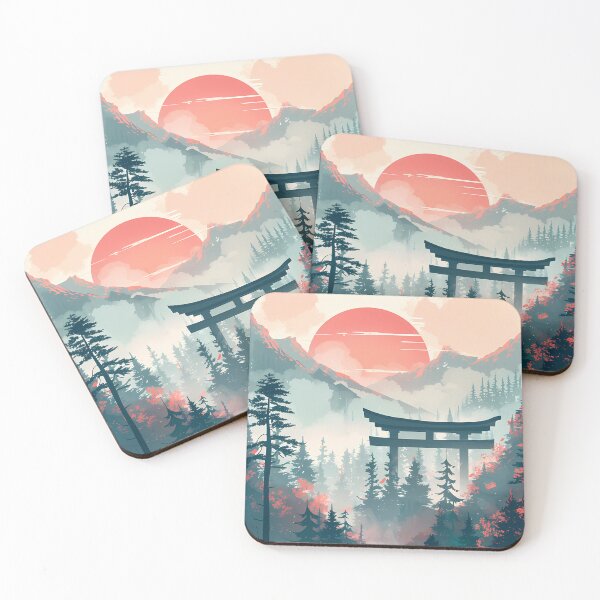 Item preview, Japanese Mountainous Foggy Sunset Landscape Artwork designed and sold by PrecisionByAJSM.