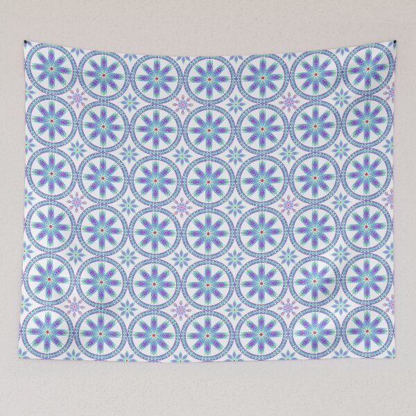 Item preview, A blue and white pattern of circles and squares with a red dot in the center designed and sold by PWDigitalArt.