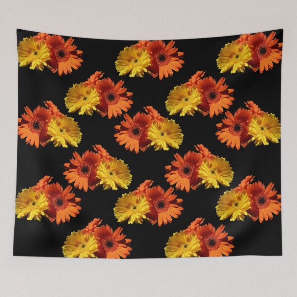 Item preview, Daisy Day Yellow and Orange daisies on black background designed and sold by Martha Johnson.