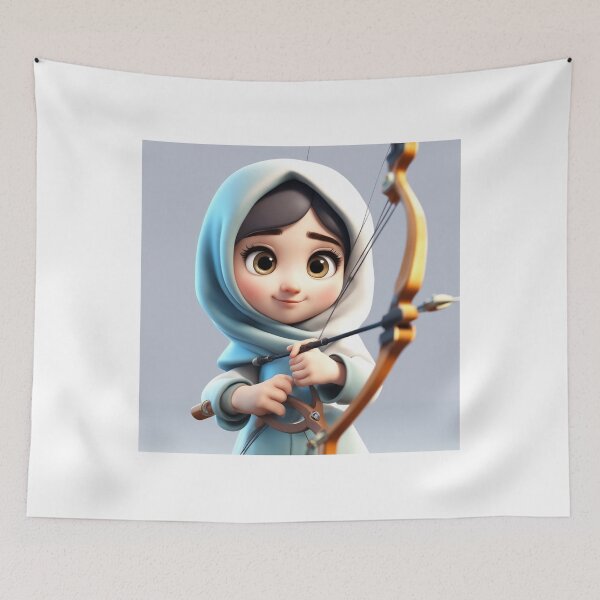 Item preview, Cute Girl in Hijab Holding Archery Bow Cartoon Vector Icon designed and sold by hjian8219.