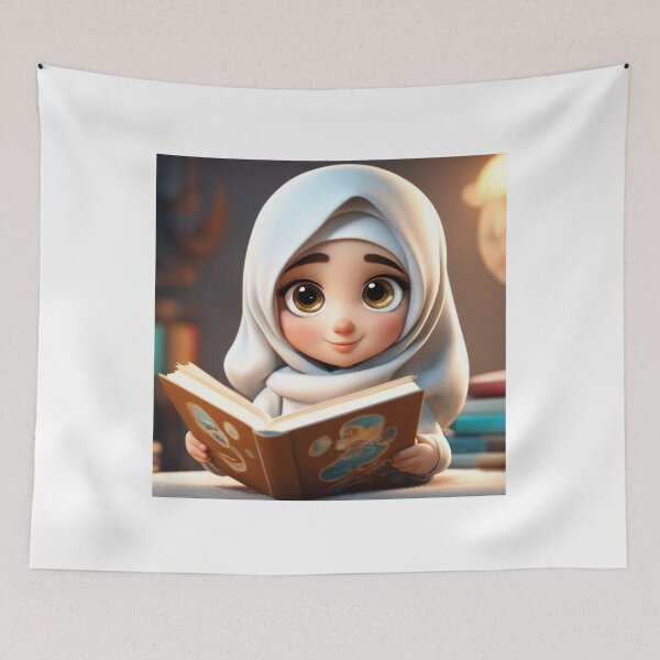 Item preview, Cute Girl in Hijab Reading Book Cartoon Vector Icon designed and sold by hjian8219.