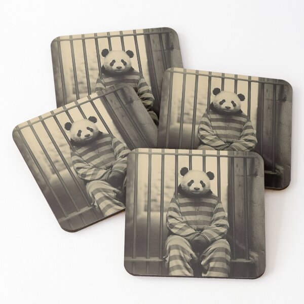 Item preview, Panda in Jail in a Striped Prison Suit, Funny Vintage designed and sold by CheekyAnimalz.