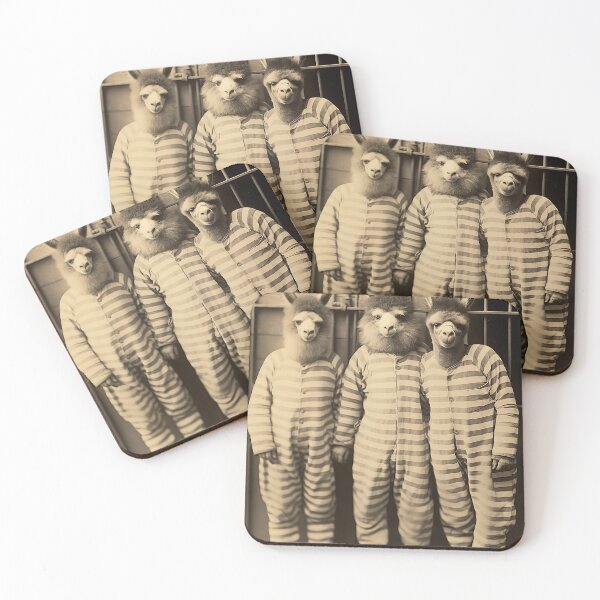 Item preview, Alpacas in Jail in a Striped Prison Suit, Funny Vintage designed and sold by CheekyAnimalz.
