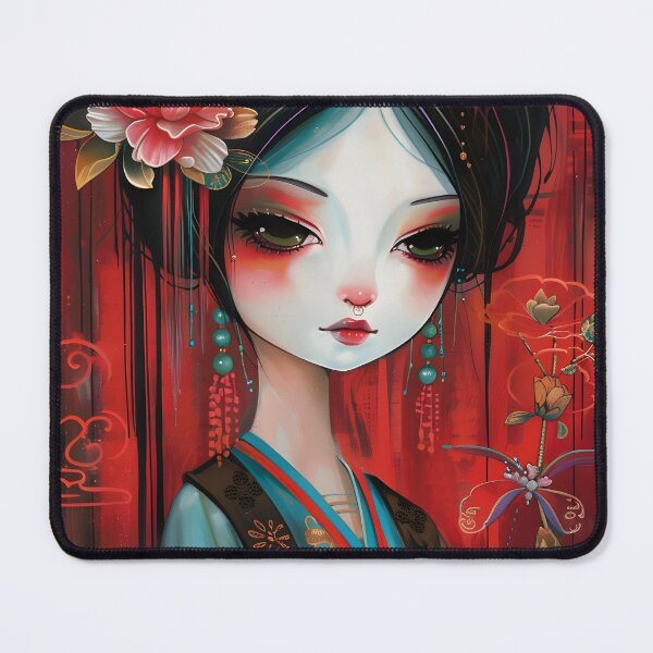 Item preview, Traditional Asian woman in elaborate floral headdress art designed and sold by Artessie.