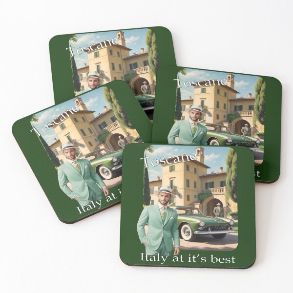 Item preview, Toscane, vintage poster, guy with green italian sportscar designed and sold by Museum Of Non-Existing Art.