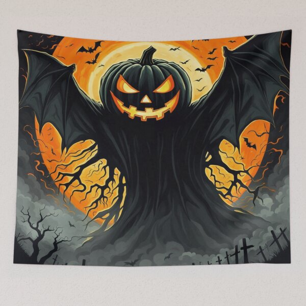 Item preview, Halloween Pumpkin evil with bats in a cemetary designed and sold by JackFreestone.