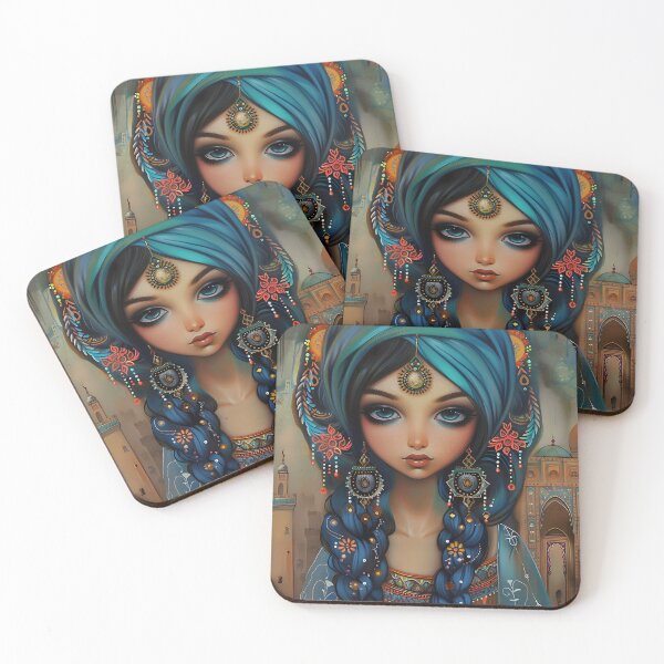 Item preview, Mystic portrait of a woman with blue braids and turban designed and sold by Artessie.