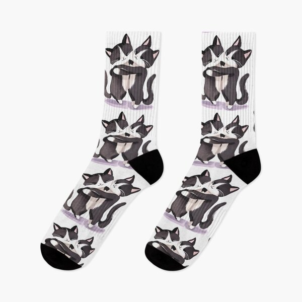 Item preview, Fluffy black and white cats hugging each other designed and sold by TiffyChaa.