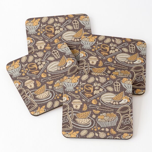 Item preview, Retro picnic pattern, ochre yellow on chocolate brown designed and sold by Miss-Belle.