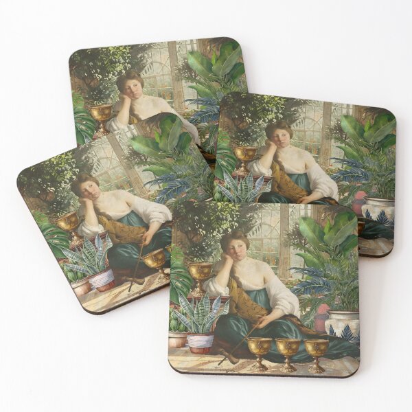 Item preview, Four Cups Tarot Greenhouse Vintage Woman Plants Botanical designed and sold by SoulscapeStudio.
