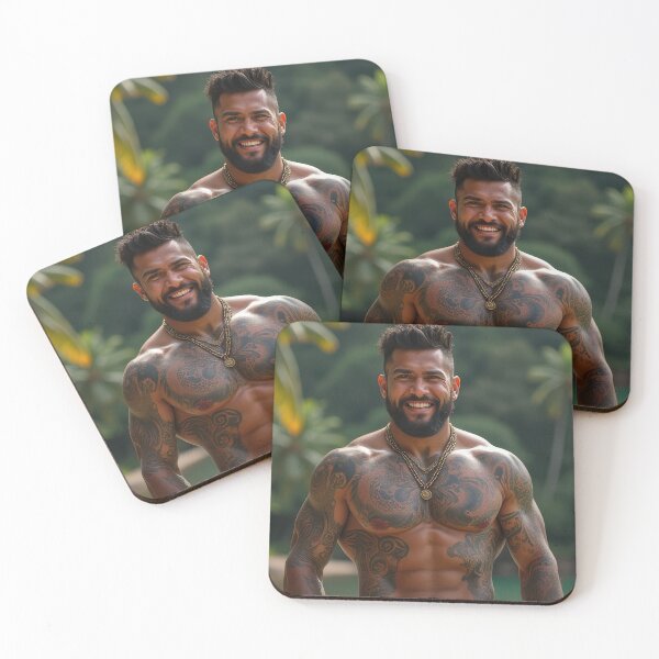 Item preview, Tropical Smile: Joyful Polynesian Man with Vibrant Tattoos designed and sold by InkDazzle.