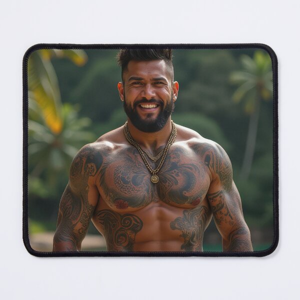 Item preview, Tropical Smile: Joyful Polynesian Man with Vibrant Tattoos designed and sold by InkDazzle.