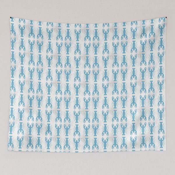 Item preview, Blue and white lobsters block print style nautical ocean fishing coastal  designed and sold by Kimmygowland.