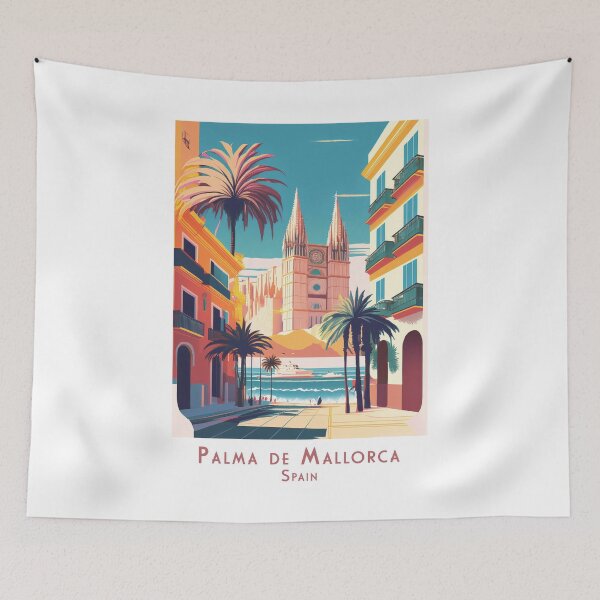 Item preview, Retro travel poster of Palma de Mallorca, Spain - vintage cathedral with Mediterranean flair designed and sold by pod24.