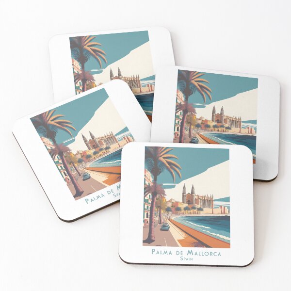 Item preview, Retro travel poster of Palma de Mallorca, Spain - Vintage coastal view with cathedral designed and sold by pod24.