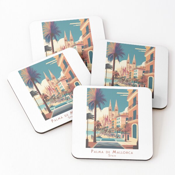 Item preview, Retro travel poster of Palma de Mallorca, Spain - Vintage cathedral and seafront promenade designed and sold by pod24.