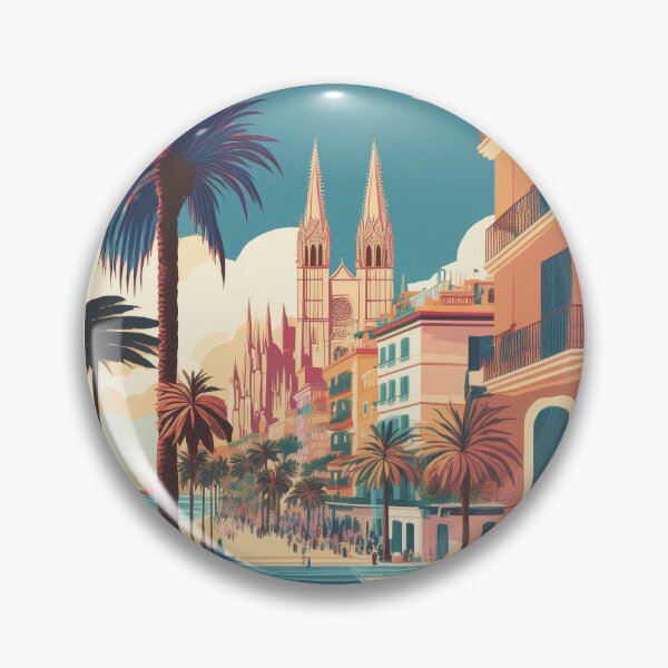 Item preview, Retro travel poster of Palma de Mallorca, Spain - Vintage cathedral and seafront promenade designed and sold by pod24.