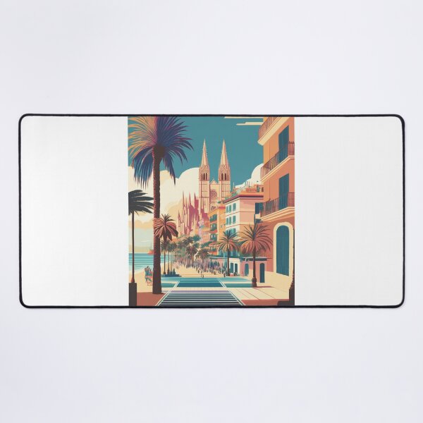 Item preview, Retro travel poster of Palma de Mallorca, Spain - Vintage cathedral and seafront promenade designed and sold by pod24.