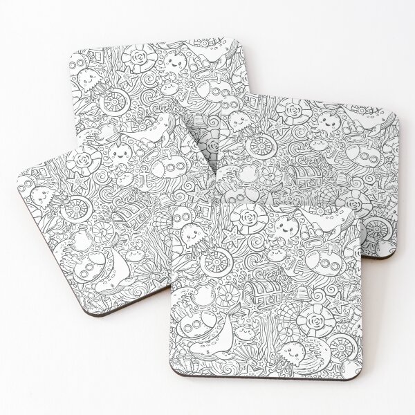 Item preview, Whimsical Marine Creatures Doodle - Playful Underwater Coloring Art designed and sold by SuzieStarr.